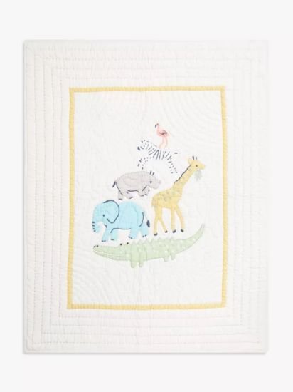 Quilted Cotbed Bedspread, 2.2 Tog, White/Multi